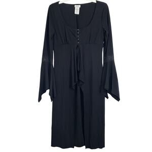 Y2K Whimsigoth Black Long Line Corset Style Bell Sleeves Fairy Grunge Medium